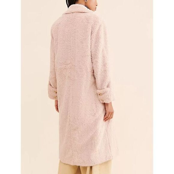 Free People OB1838252 Women Sz S Pink Faux Sherpa Relaxed Fit Cuff It Coat - Picture 12 of 12